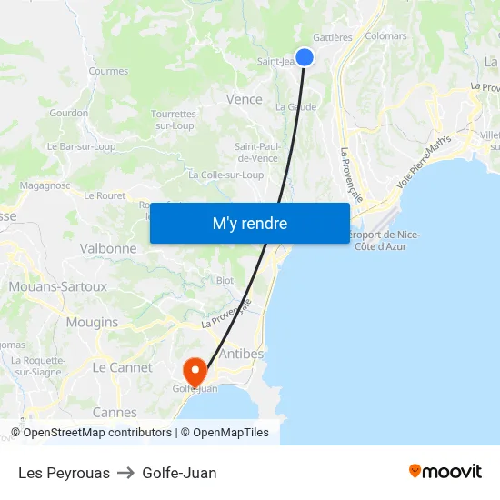 Les Peyrouas to Golfe-Juan map