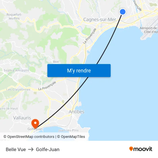 Belle Vue to Golfe-Juan map