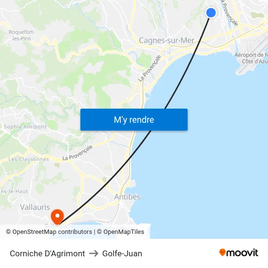 Corniche D'Agrimont to Golfe-Juan map