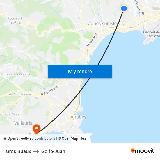 Gros Buaux to Golfe-Juan map