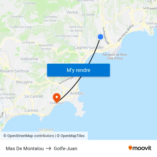 Mas De Montalou to Golfe-Juan map