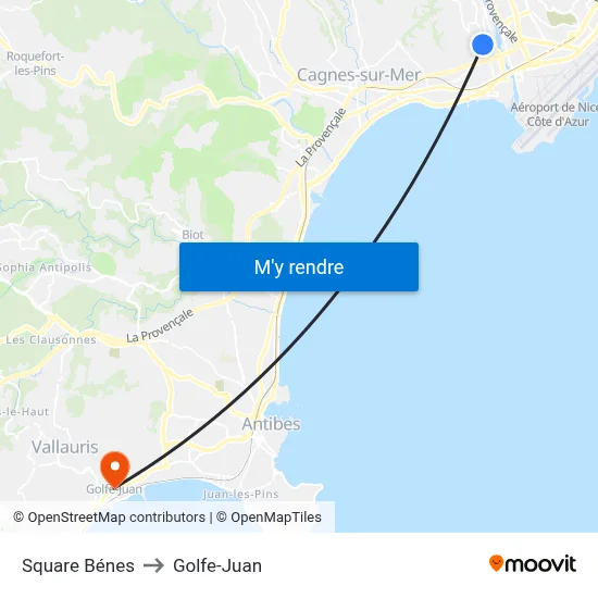 Square Bénes to Golfe-Juan map