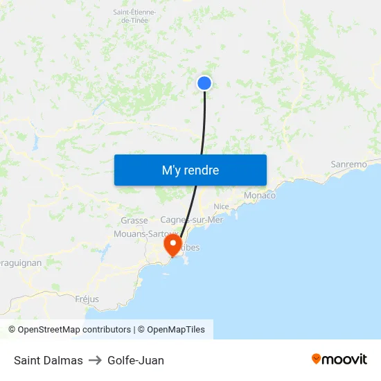 Saint Dalmas to Golfe-Juan map