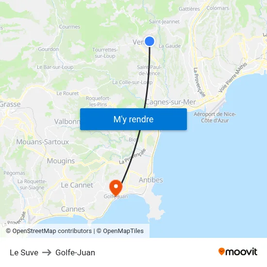 Le Suve to Golfe-Juan map