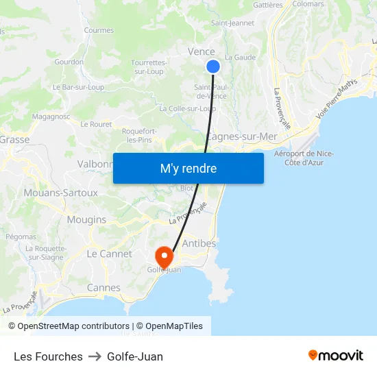 Les Fourches to Golfe-Juan map