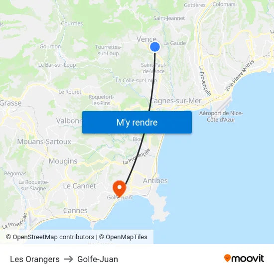 Les Orangers to Golfe-Juan map