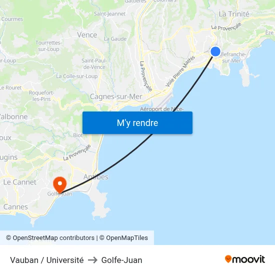 Vauban / Université to Golfe-Juan map