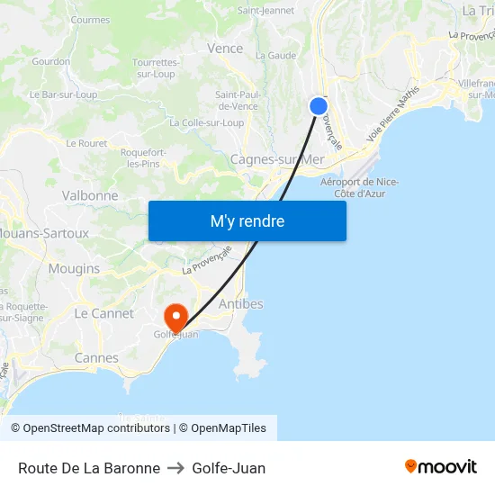 Route De La Baronne to Golfe-Juan map