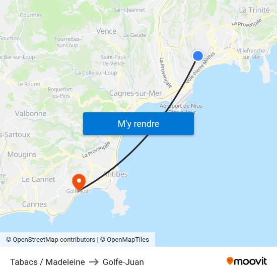 Carlone/Madeleine to Golfe-Juan map
