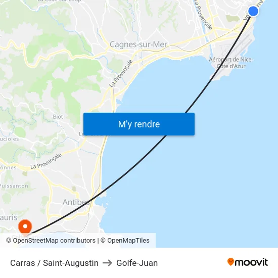 Carras / Saint-Augustin to Golfe-Juan map