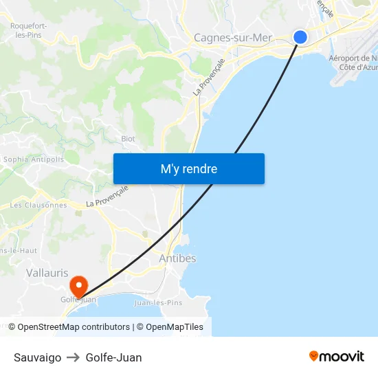 Sauvaigo to Golfe-Juan map