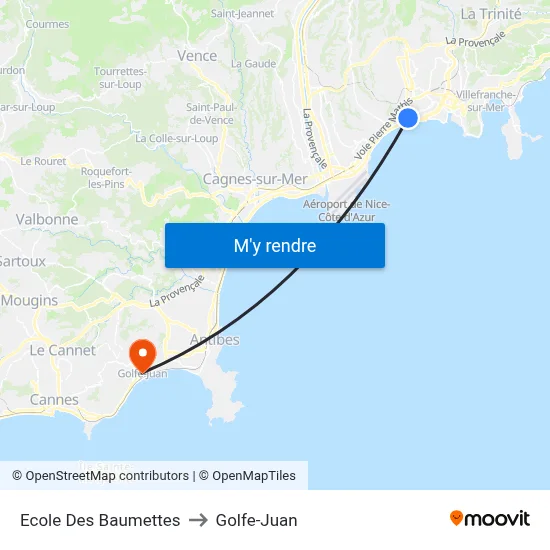 Ecole Des Baumettes to Golfe-Juan map
