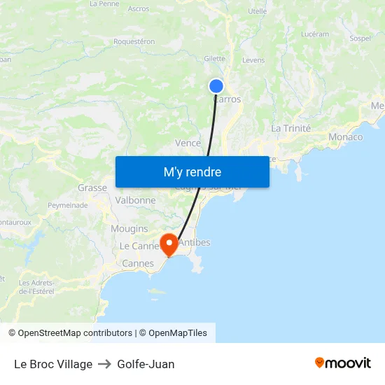 Le Broc Village to Golfe-Juan map