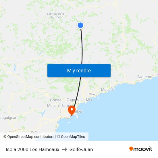 Isola 2000 Les Hameaux to Golfe-Juan map