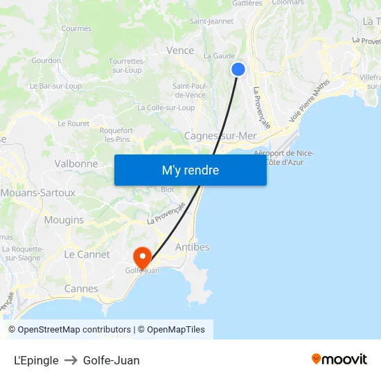 L'Epingle to Golfe-Juan map
