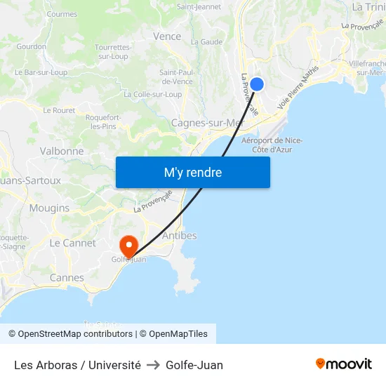 Les Arboras / Université to Golfe-Juan map