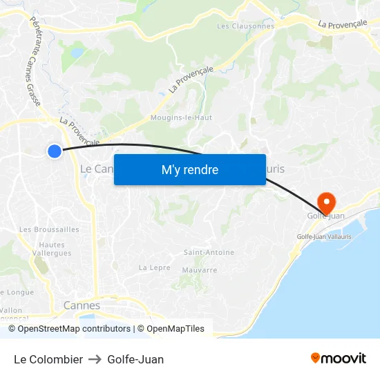 Le Colombier to Golfe-Juan map