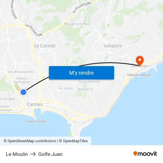 Le Moulin to Golfe-Juan map