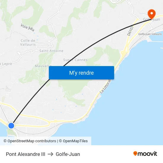 Pont Alexandre III to Golfe-Juan map