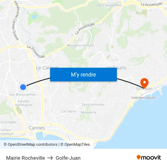 Mairie Rocheville to Golfe-Juan map