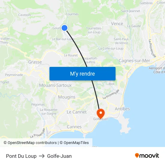 Pont Du Loup to Golfe-Juan map