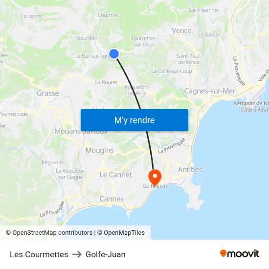 Les Courmettes to Golfe-Juan map