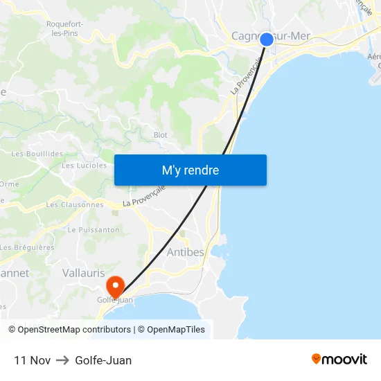 11 Nov to Golfe-Juan map