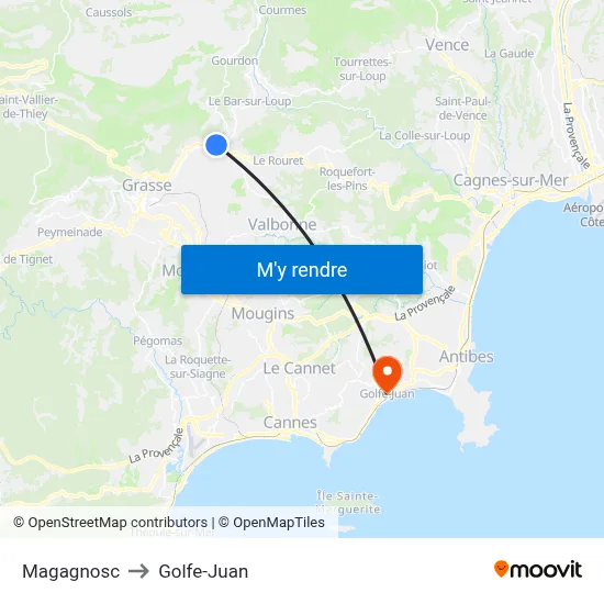Magagnosc to Golfe-Juan map