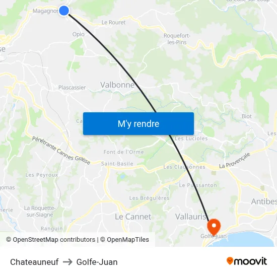 Chateauneuf to Golfe-Juan map