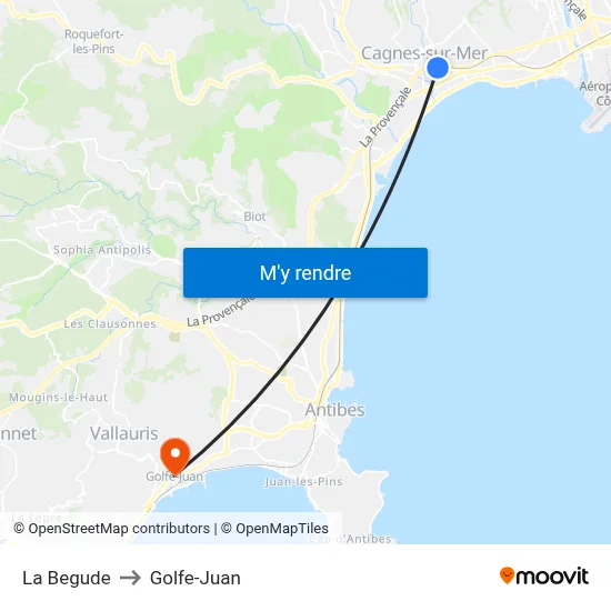 La Begude to Golfe-Juan map