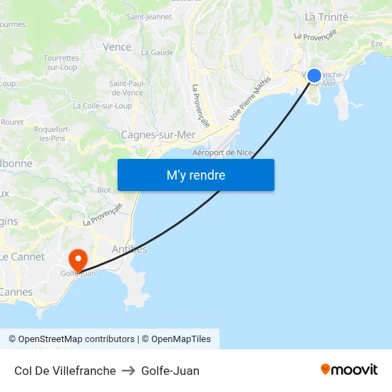Col De Villefranche to Golfe-Juan map