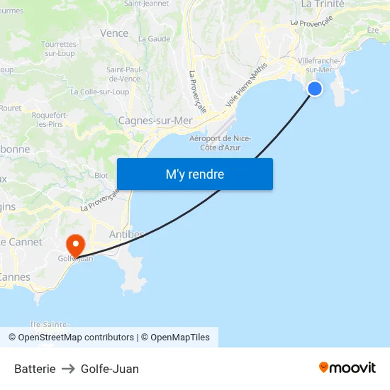 Batterie to Golfe-Juan map