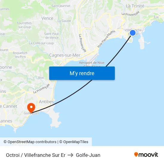 Octroi / Villefranche Sur Er to Golfe-Juan map
