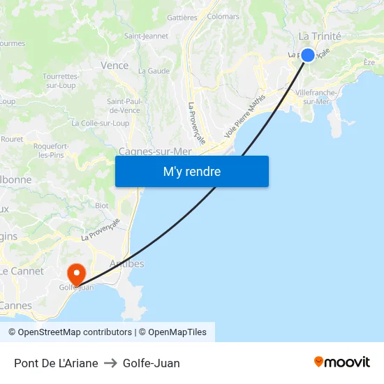 Pont De L'Ariane to Golfe-Juan map