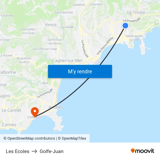 Les Ecoles to Golfe-Juan map