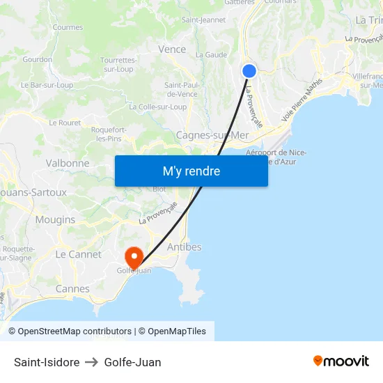 Saint-Isidore to Golfe-Juan map