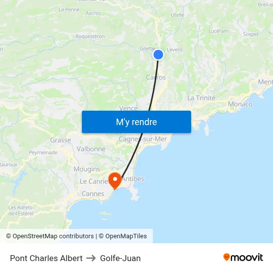 Pont Charles Albert to Golfe-Juan map