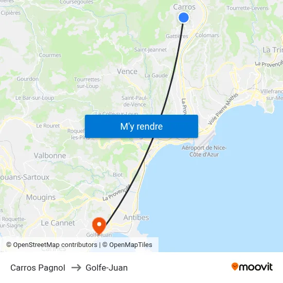 Carros Pagnol to Golfe-Juan map