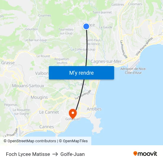 Foch Lycee Matisse to Golfe-Juan map
