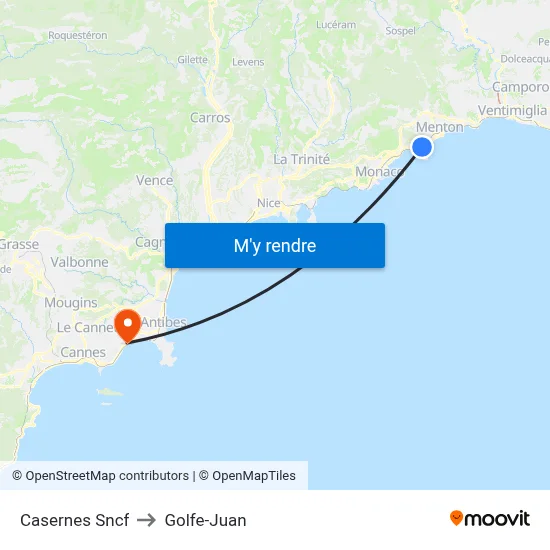 Casernes Sncf to Golfe-Juan map