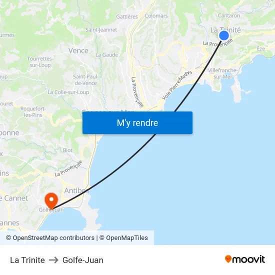 La Trinite to Golfe-Juan map