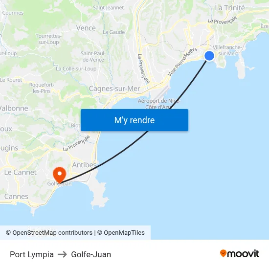 Port Lympia to Golfe-Juan map