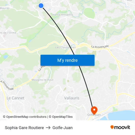 Sophia Gare Routière to Golfe-Juan map