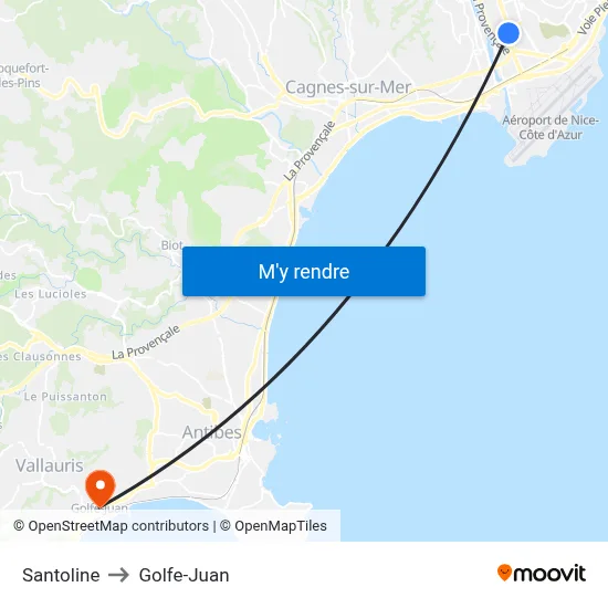 Santoline to Golfe-Juan map