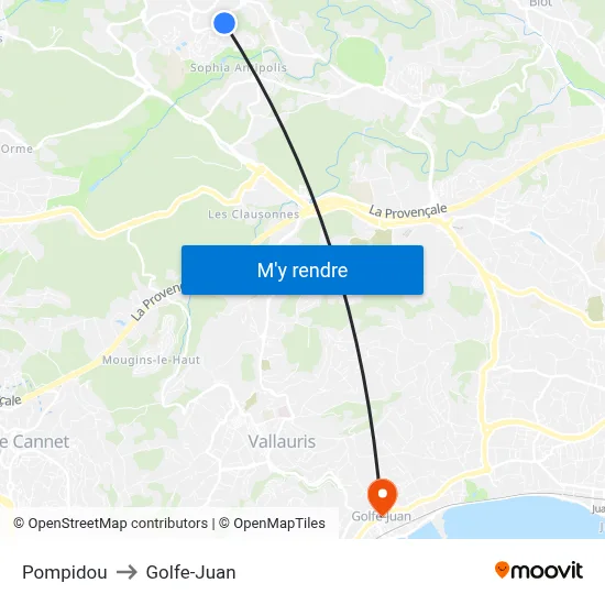 Pompidou to Golfe-Juan map