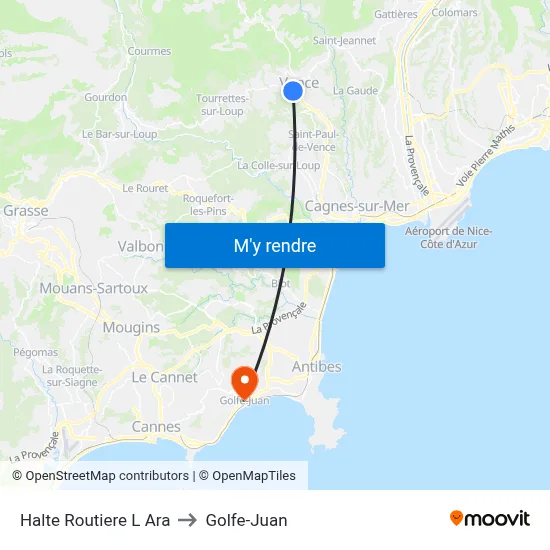 Halte Routière L'Ara to Golfe-Juan map