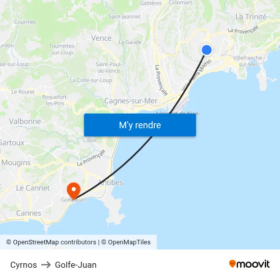 Cyrnos to Golfe-Juan map