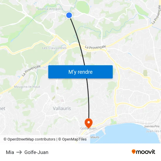 Mia to Golfe-Juan map