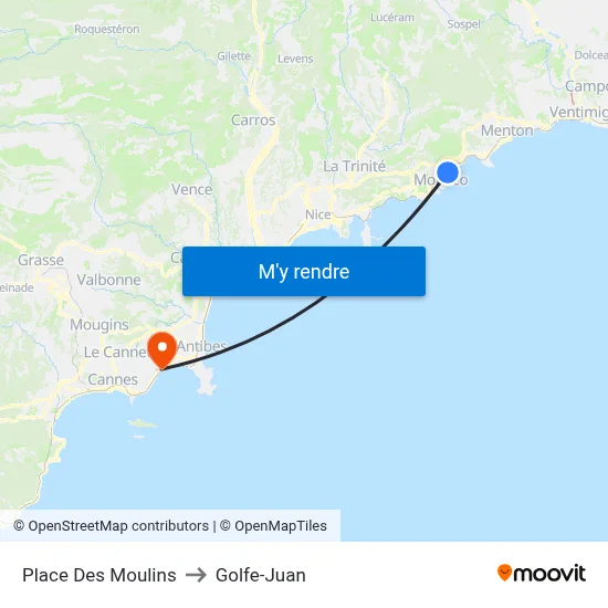 Place Des Moulins to Golfe-Juan map
