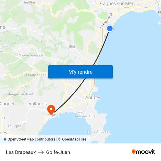 Les Drapeaux to Golfe-Juan map